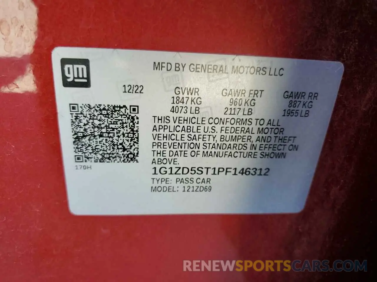 12 Photograph of a damaged car 1G1ZD5ST1PF146312 CHEVROLET MALIBU 2023