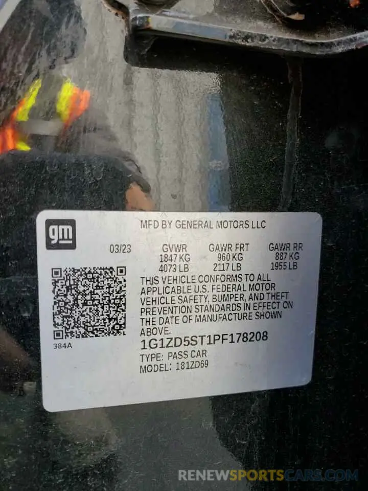 12 Photograph of a damaged car 1G1ZD5ST1PF178208 CHEVROLET MALIBU 2023
