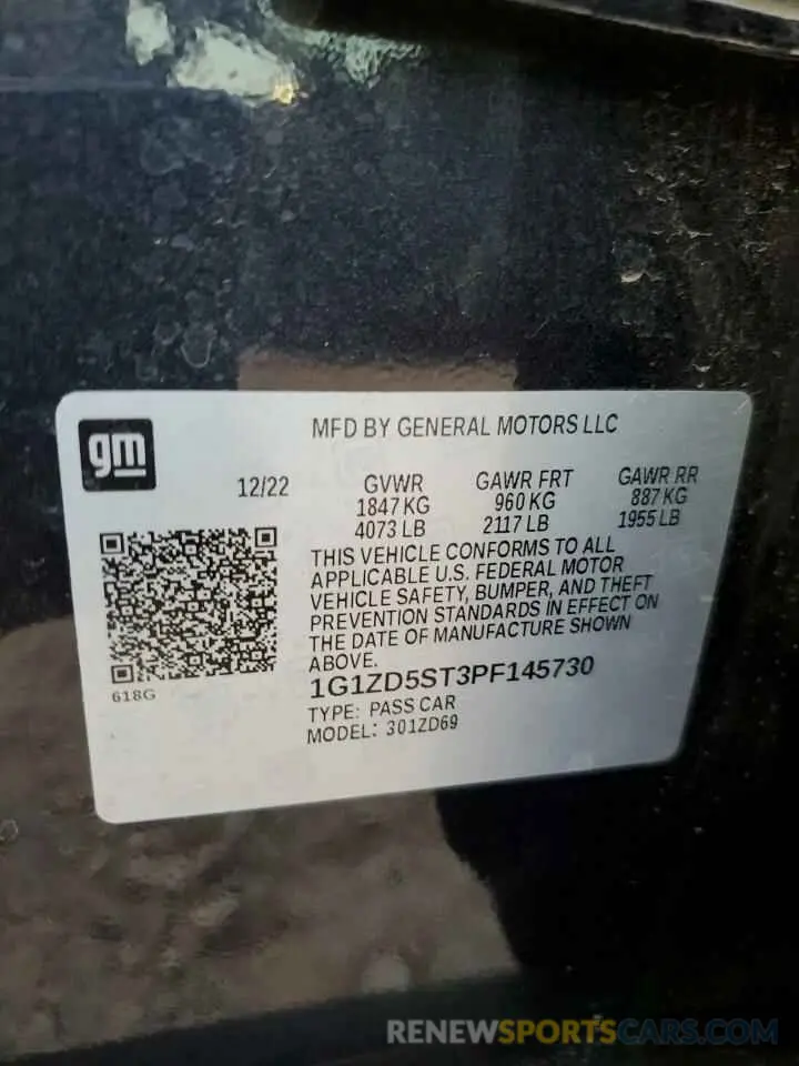 12 Photograph of a damaged car 1G1ZD5ST3PF145730 CHEVROLET MALIBU 2023