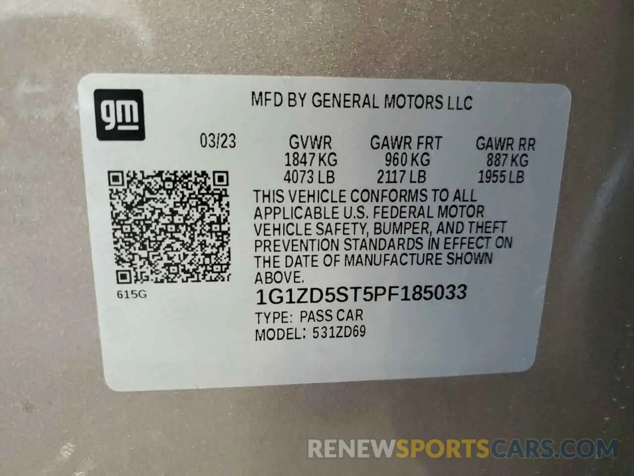 12 Photograph of a damaged car 1G1ZD5ST5PF185033 CHEVROLET MALIBU 2023