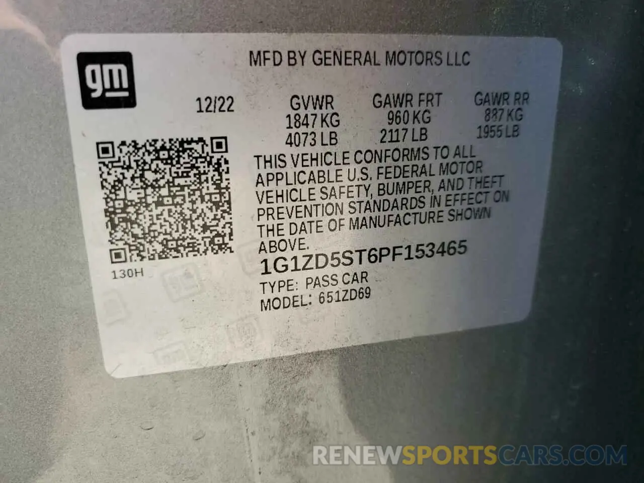 13 Photograph of a damaged car 1G1ZD5ST6PF153465 CHEVROLET MALIBU 2023