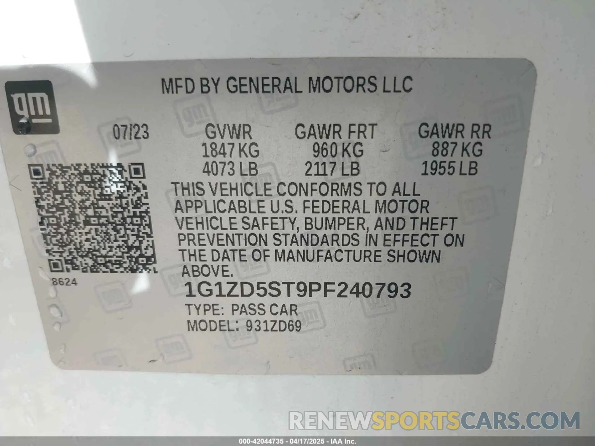 9 Photograph of a damaged car 1G1ZD5ST9PF240793 CHEVROLET MALIBU 2023