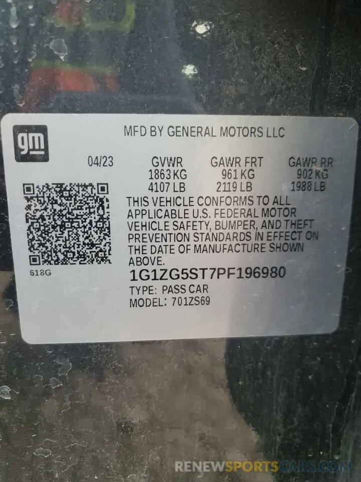 12 Photograph of a damaged car 1G1ZG5ST7PF196980 CHEVROLET MALIBU 2023