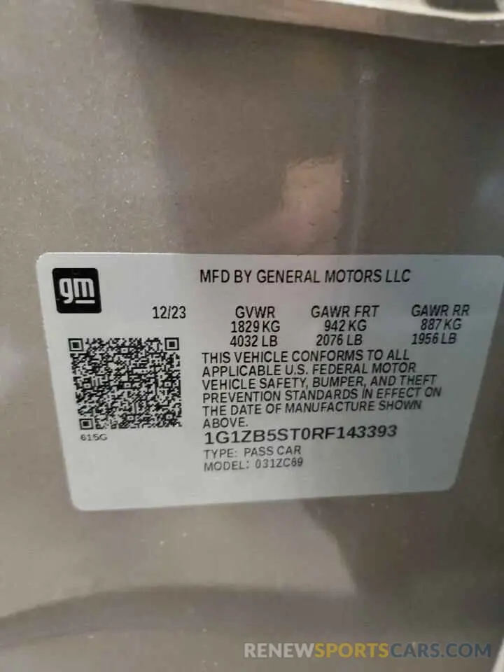 12 Photograph of a damaged car 1G1ZB5ST0RF143393 CHEVROLET MALIBU 2024