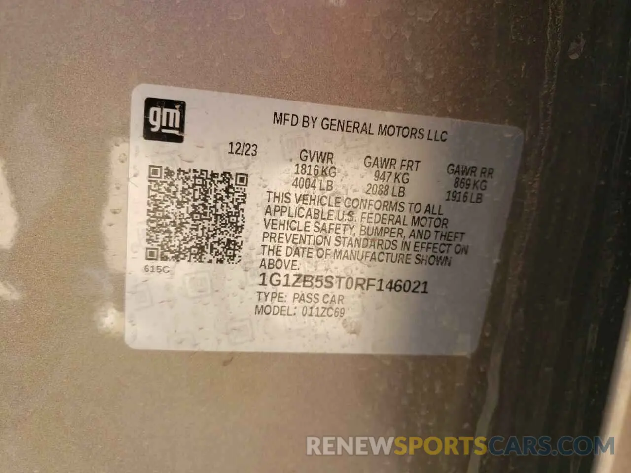 12 Photograph of a damaged car 1G1ZB5ST0RF146021 CHEVROLET MALIBU 2024