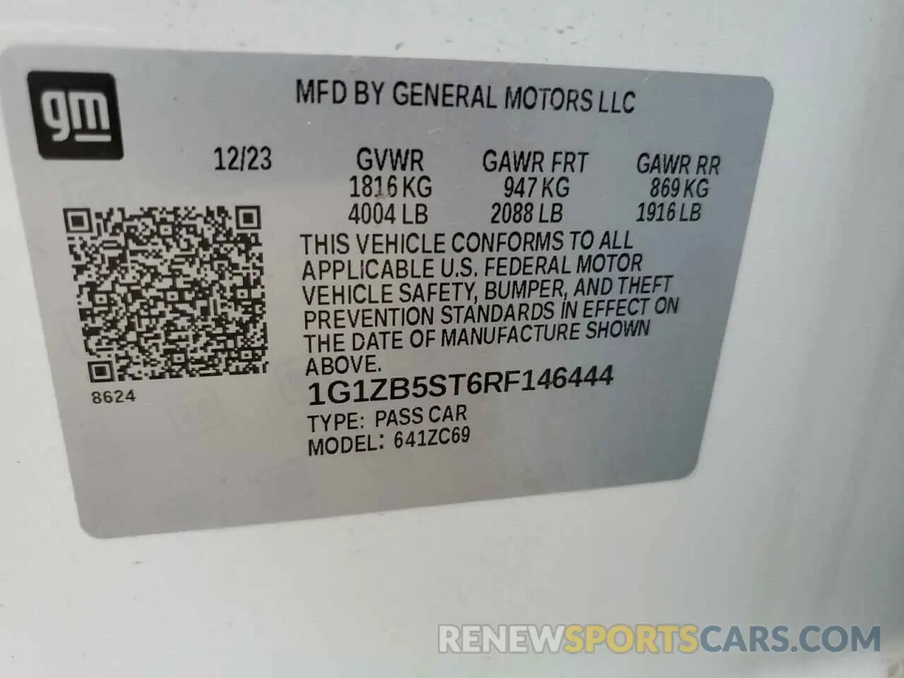 12 Photograph of a damaged car 1G1ZB5ST6RF146444 CHEVROLET MALIBU 2024