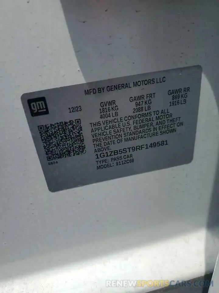 12 Photograph of a damaged car 1G1ZB5ST9RF149581 CHEVROLET MALIBU 2024