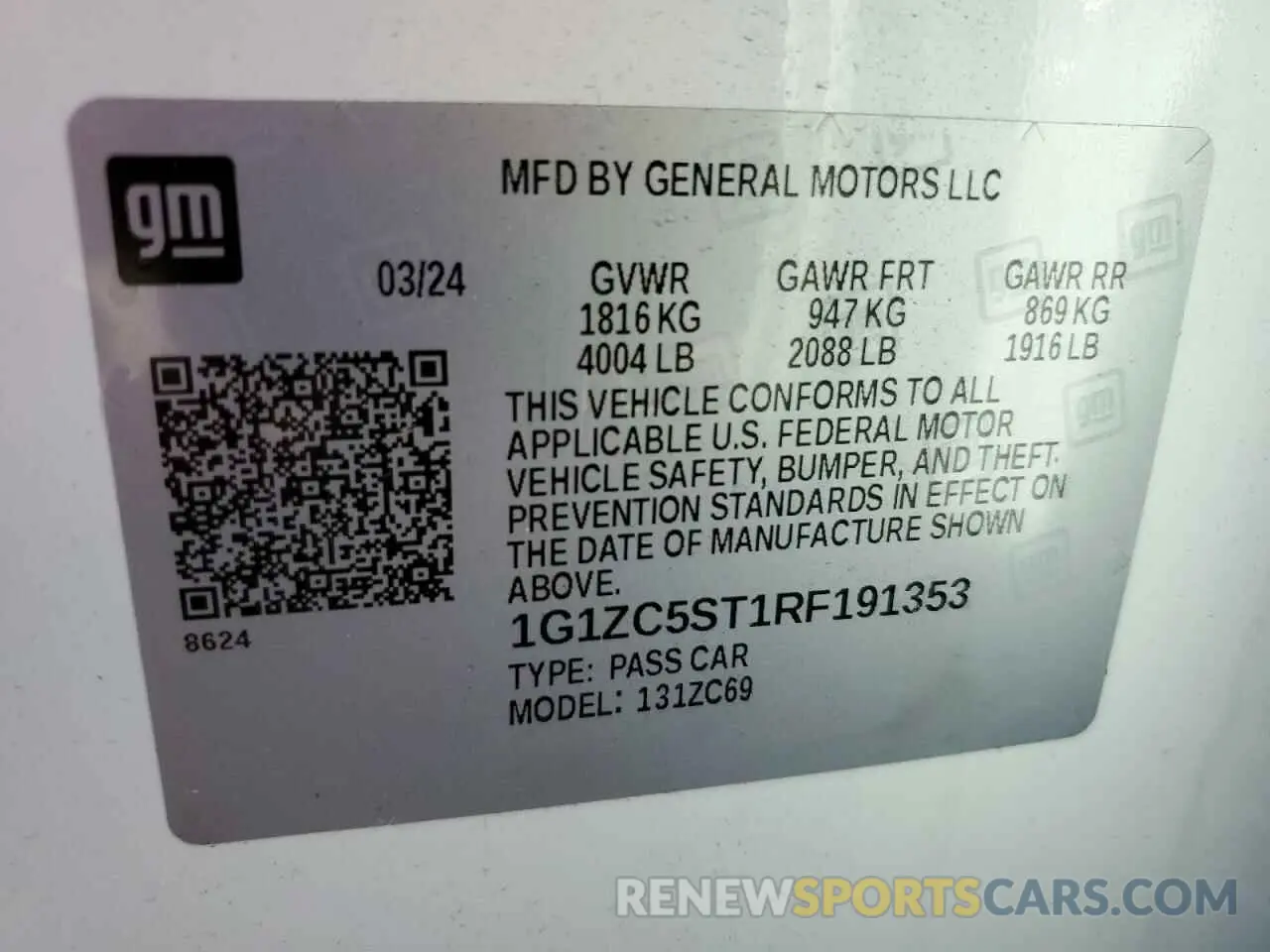 12 Photograph of a damaged car 1G1ZC5ST1RF191353 CHEVROLET MALIBU 2024