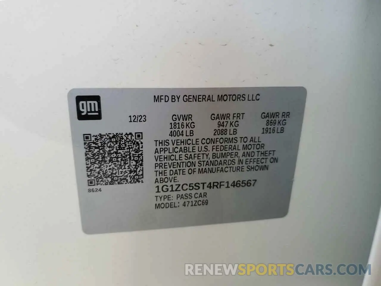 12 Photograph of a damaged car 1G1ZC5ST4RF146567 CHEVROLET MALIBU 2024