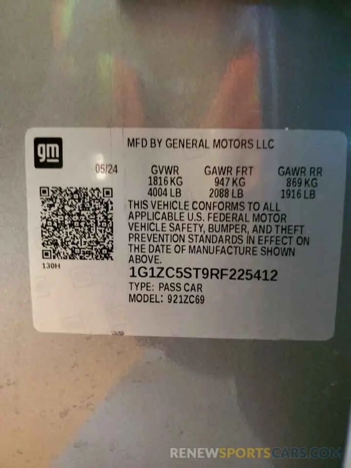 14 Photograph of a damaged car 1G1ZC5ST9RF225412 CHEVROLET MALIBU 2024
