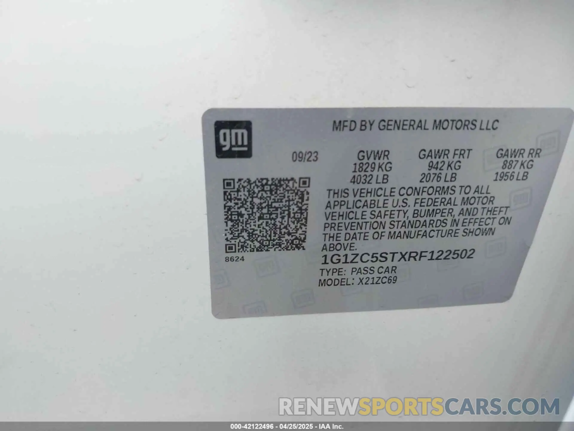 9 Photograph of a damaged car 1G1ZC5STXRF122502 CHEVROLET MALIBU 2024