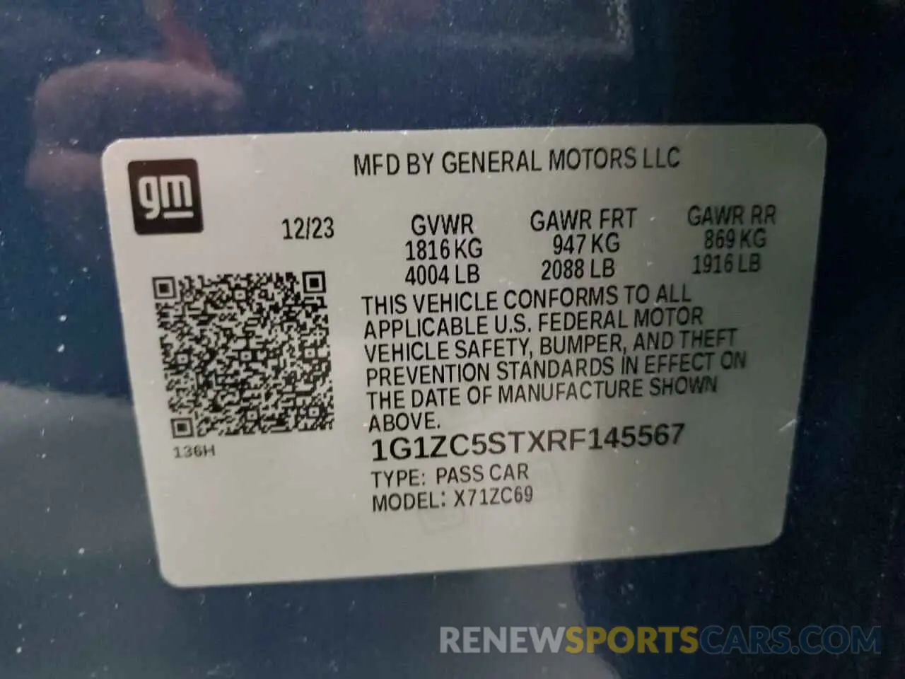 12 Photograph of a damaged car 1G1ZC5STXRF145567 CHEVROLET MALIBU 2024