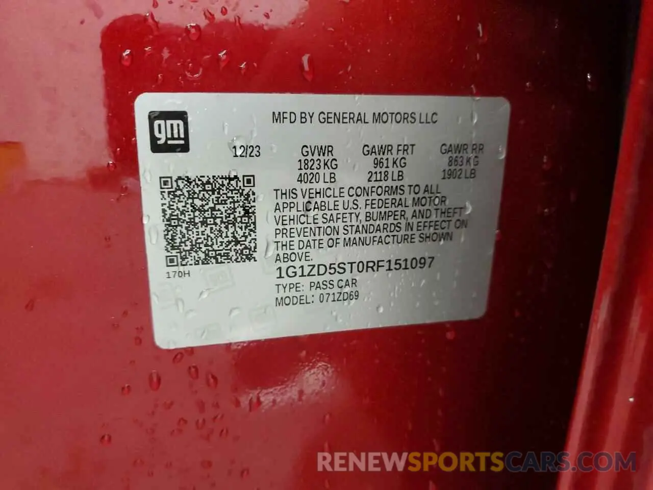 13 Photograph of a damaged car 1G1ZD5ST0RF151097 CHEVROLET MALIBU 2024