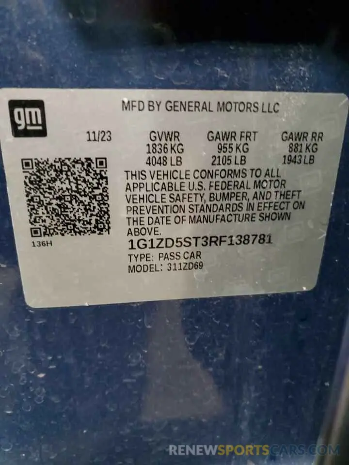 12 Photograph of a damaged car 1G1ZD5ST3RF138781 CHEVROLET MALIBU 2024
