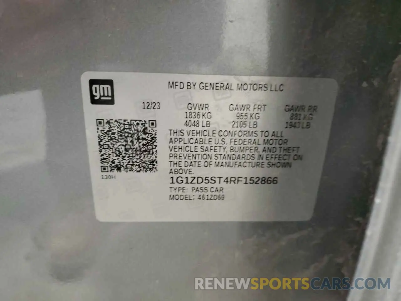 12 Photograph of a damaged car 1G1ZD5ST4RF152866 CHEVROLET MALIBU 2024