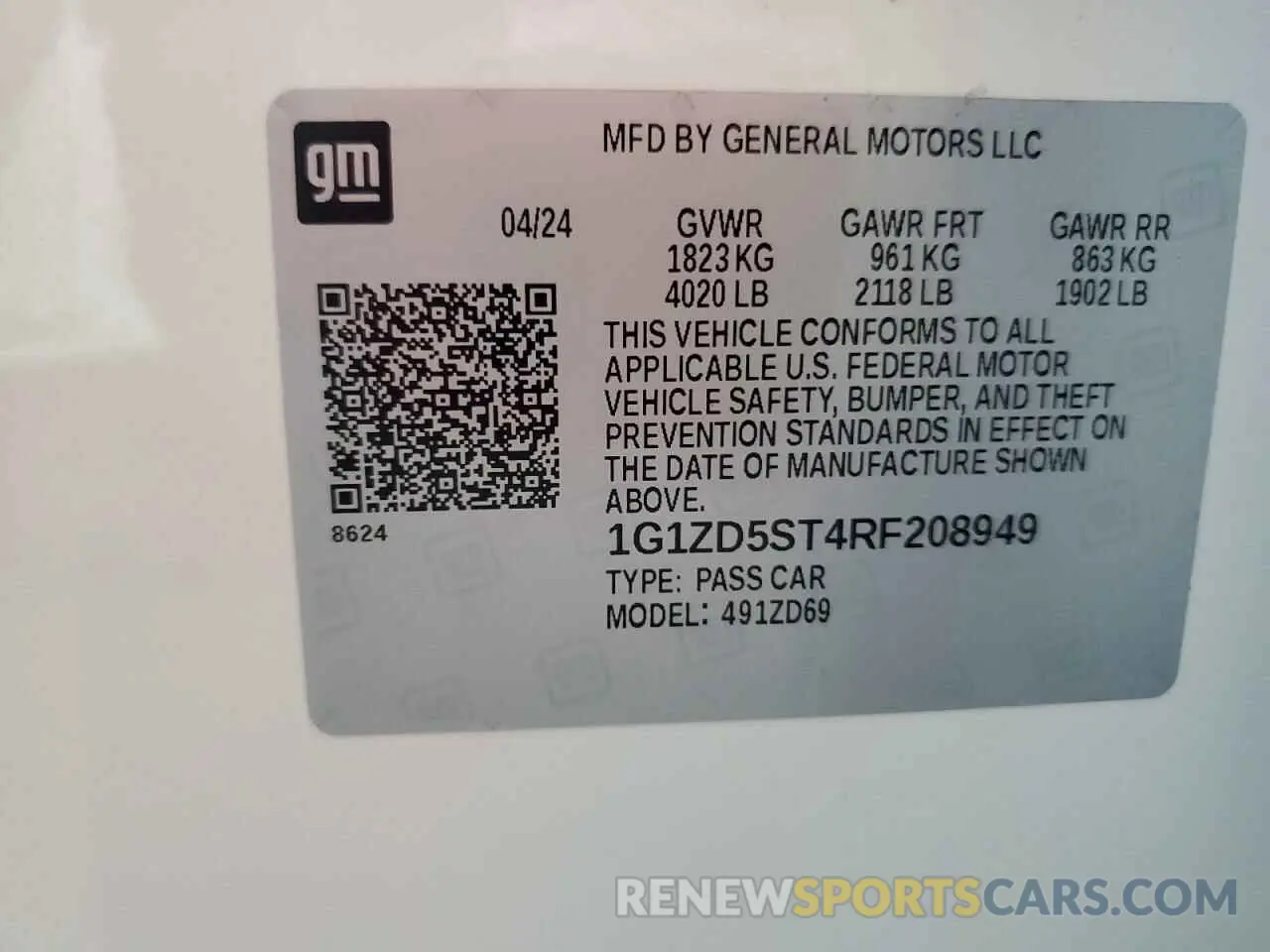 12 Photograph of a damaged car 1G1ZD5ST4RF208949 CHEVROLET MALIBU 2024