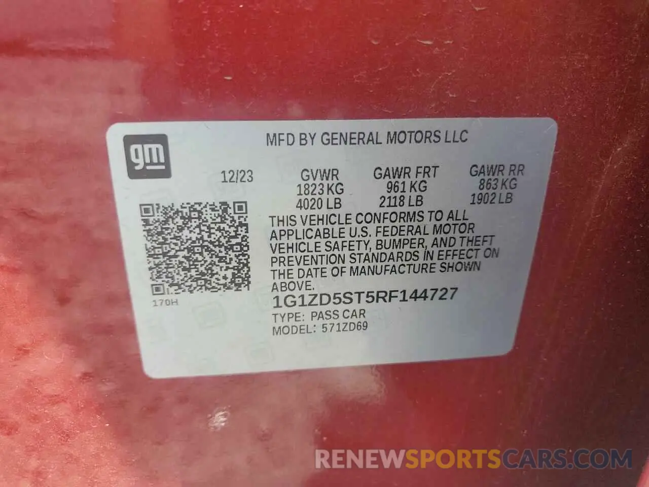 14 Photograph of a damaged car 1G1ZD5ST5RF144727 CHEVROLET MALIBU 2024