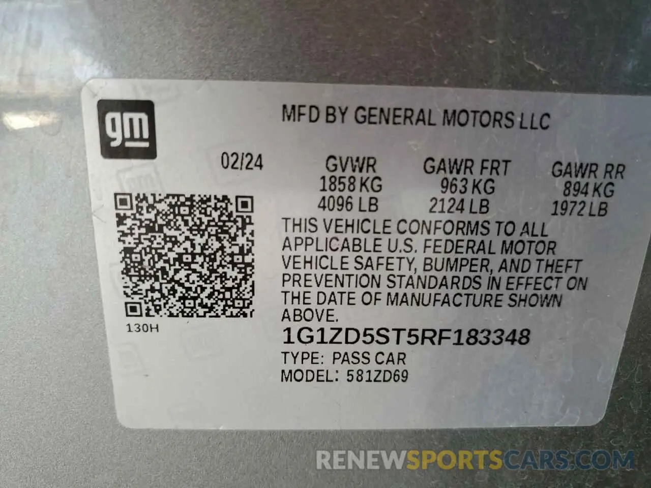 12 Photograph of a damaged car 1G1ZD5ST5RF183348 CHEVROLET MALIBU 2024