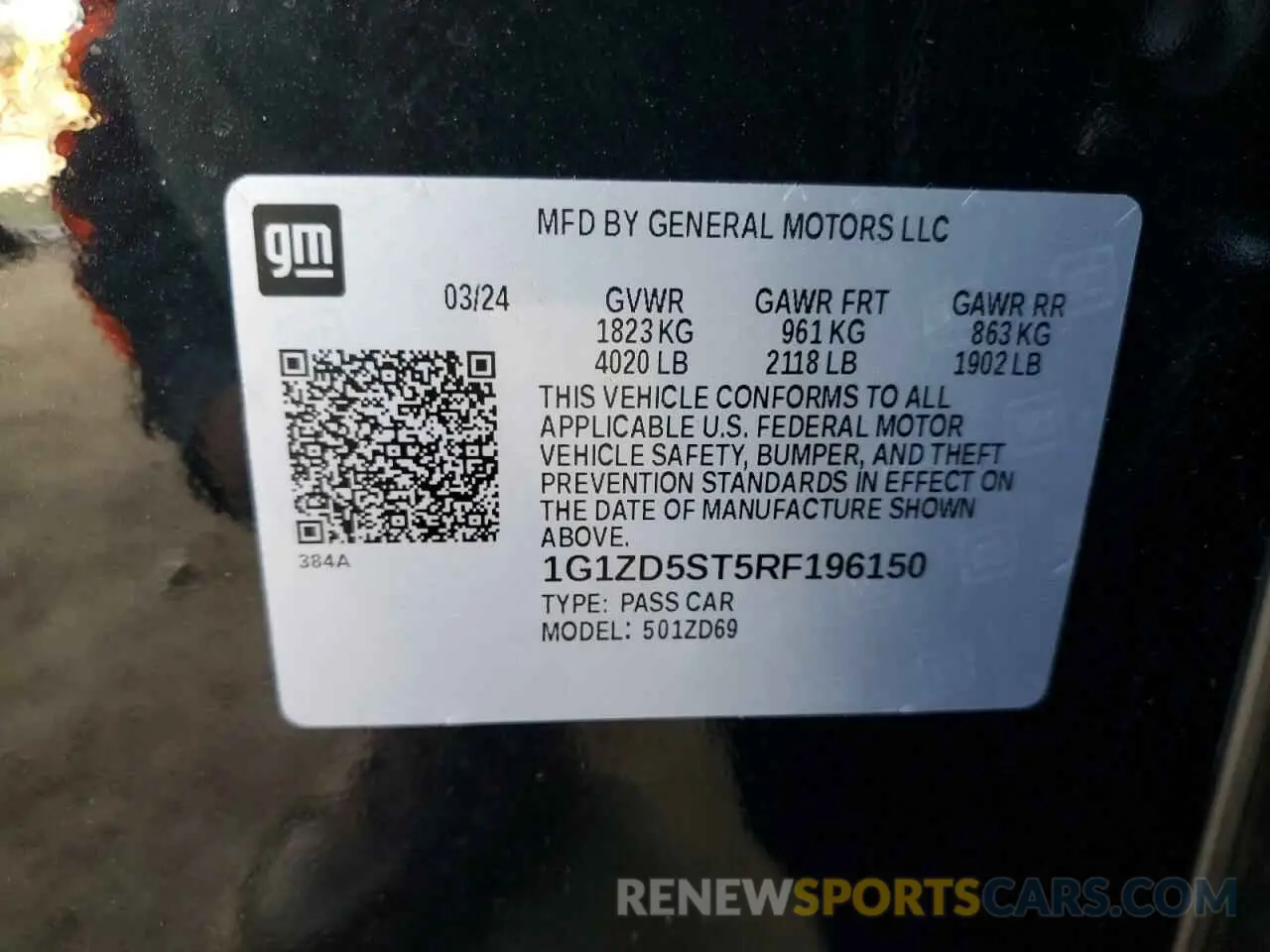 12 Photograph of a damaged car 1G1ZD5ST5RF196150 CHEVROLET MALIBU 2024