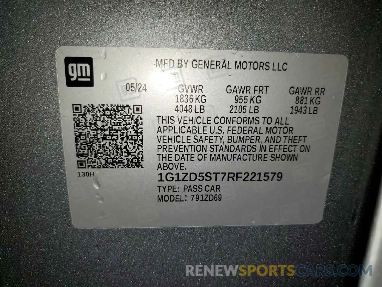 12 Photograph of a damaged car 1G1ZD5ST7RF221579 CHEVROLET MALIBU 2024