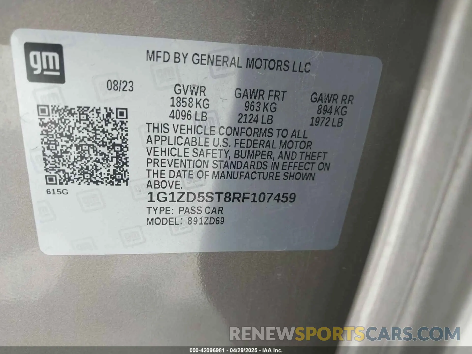 9 Photograph of a damaged car 1G1ZD5ST8RF107459 CHEVROLET MALIBU 2024