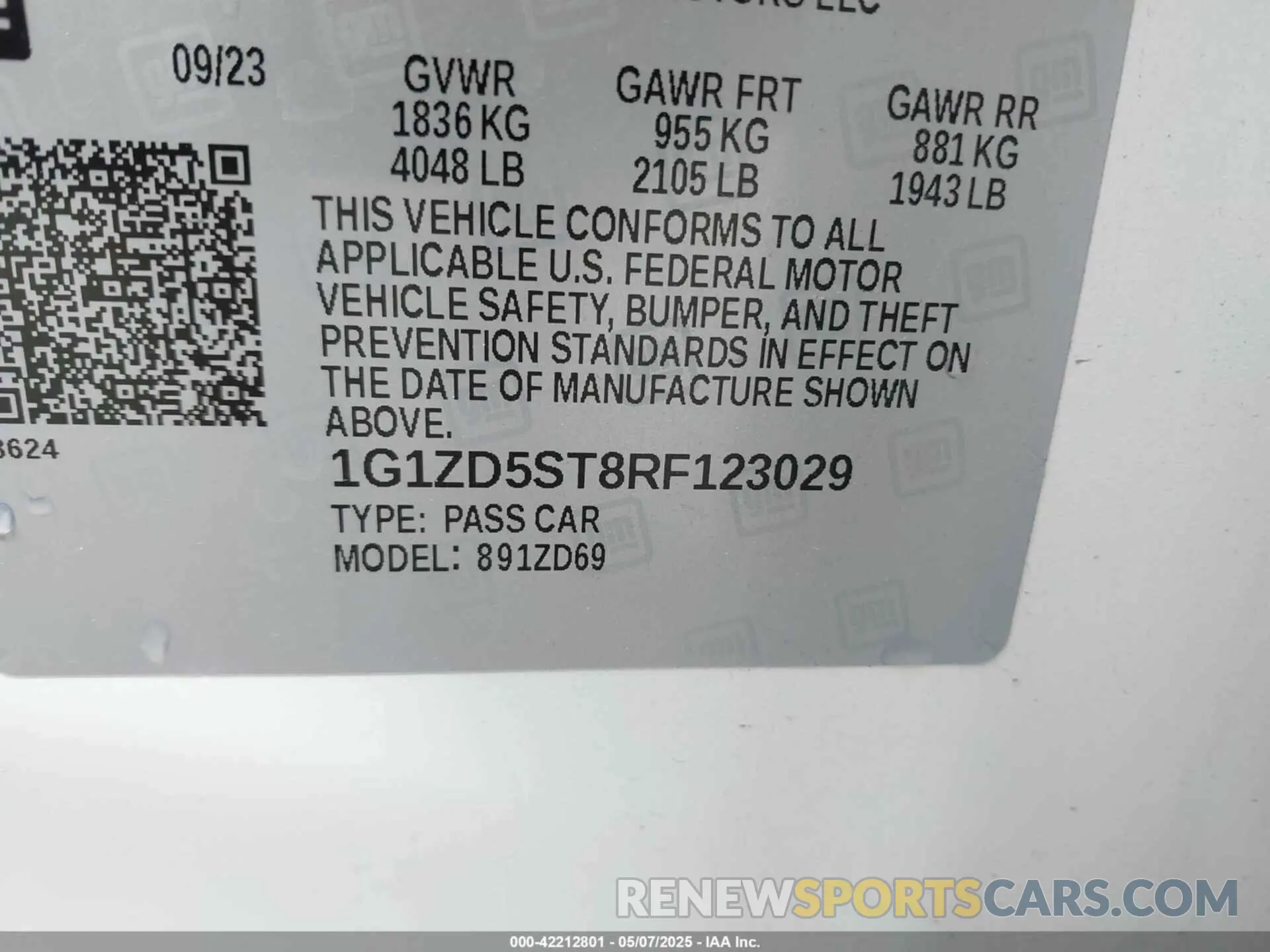 9 Photograph of a damaged car 1G1ZD5ST8RF123029 CHEVROLET MALIBU 2024