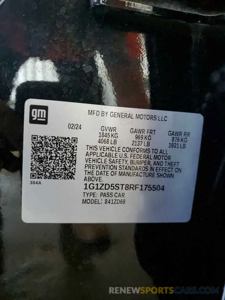 12 Photograph of a damaged car 1G1ZD5ST8RF175504 CHEVROLET MALIBU 2024