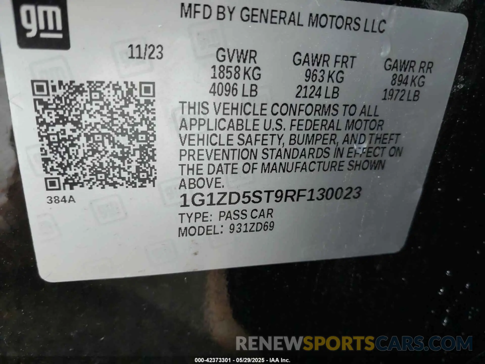 9 Photograph of a damaged car 1G1ZD5ST9RF130023 CHEVROLET MALIBU 2024