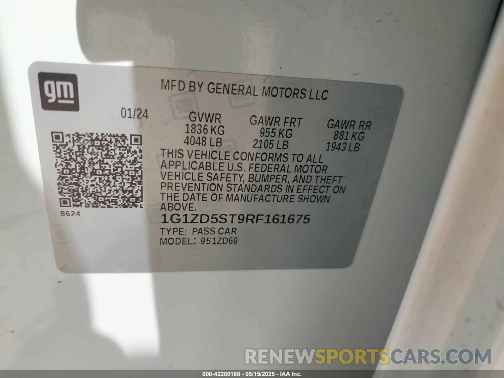 9 Photograph of a damaged car 1G1ZD5ST9RF161675 CHEVROLET MALIBU 2024