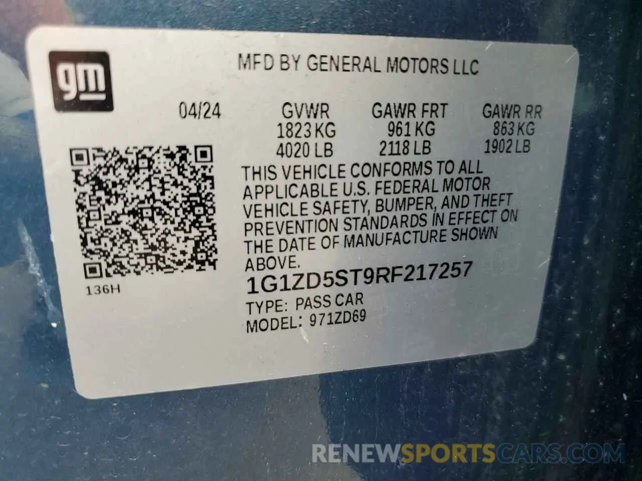 13 Photograph of a damaged car 1G1ZD5ST9RF217257 CHEVROLET MALIBU 2024