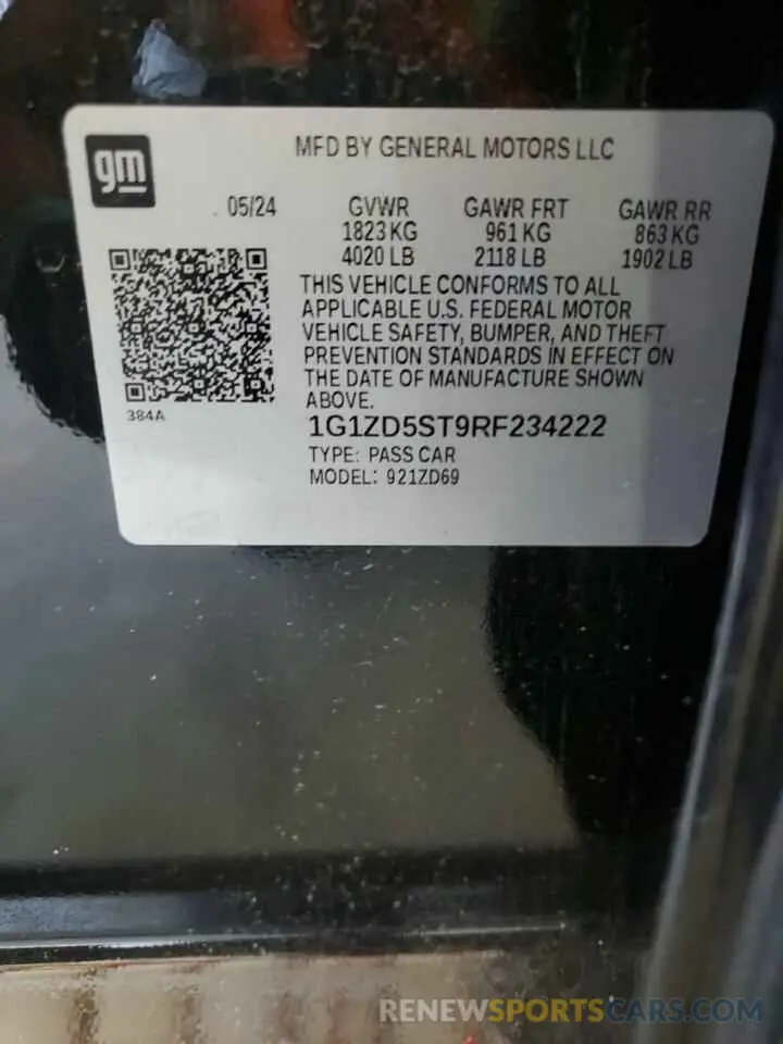 12 Photograph of a damaged car 1G1ZD5ST9RF234222 CHEVROLET MALIBU 2024
