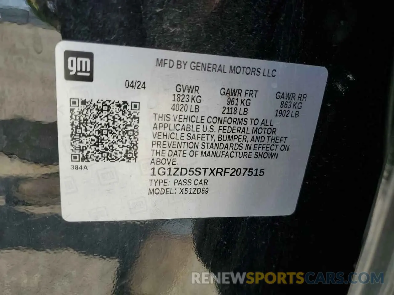 12 Photograph of a damaged car 1G1ZD5STXRF207515 CHEVROLET MALIBU 2024