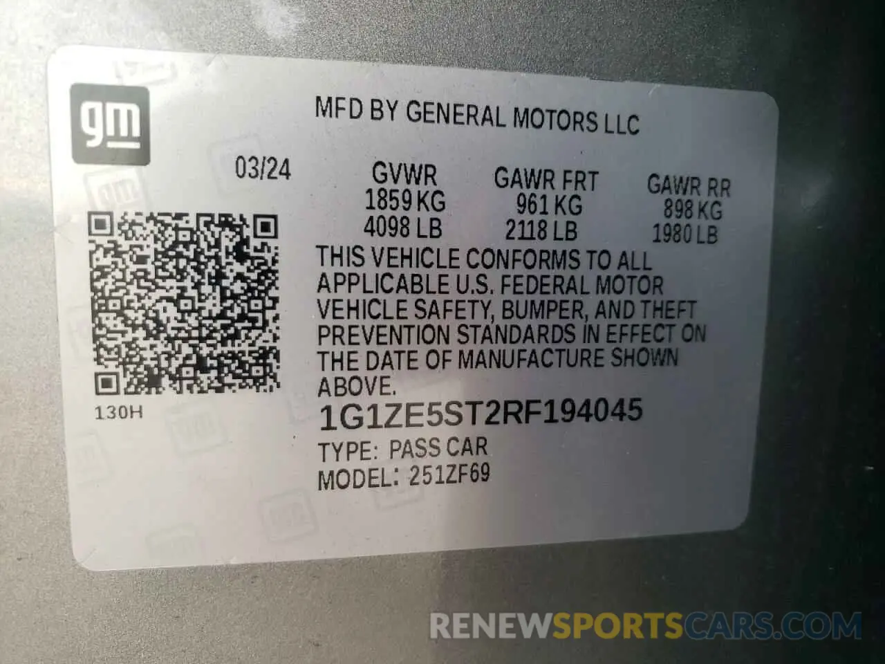 14 Photograph of a damaged car 1G1ZE5ST2RF194045 CHEVROLET MALIBU 2024