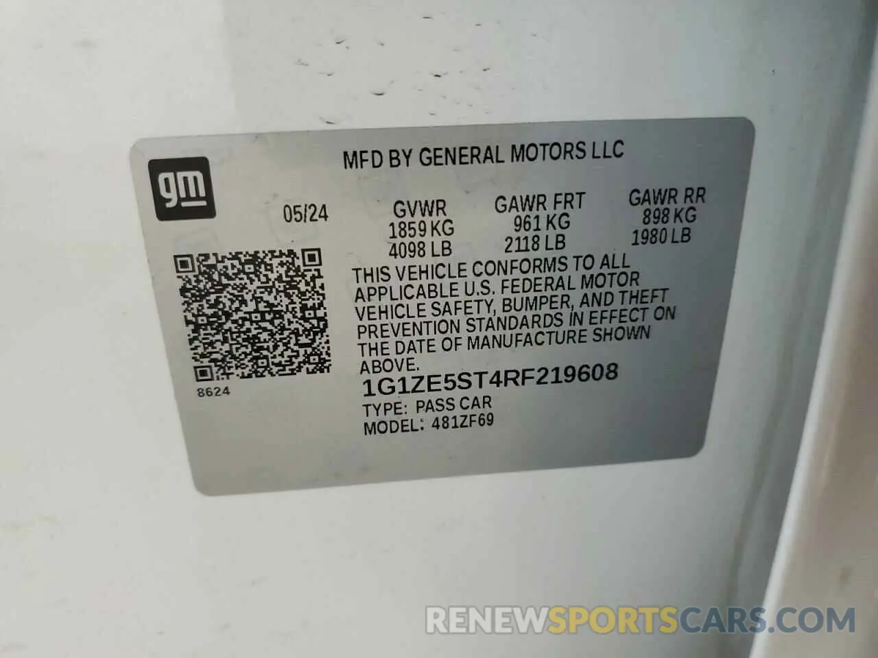 13 Photograph of a damaged car 1G1ZE5ST4RF219608 CHEVROLET MALIBU 2024