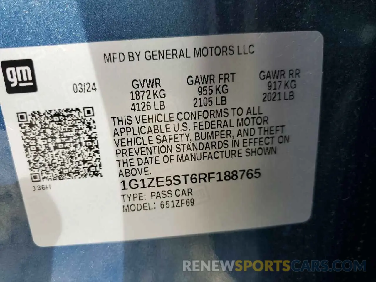 12 Photograph of a damaged car 1G1ZE5ST6RF188765 CHEVROLET MALIBU 2024