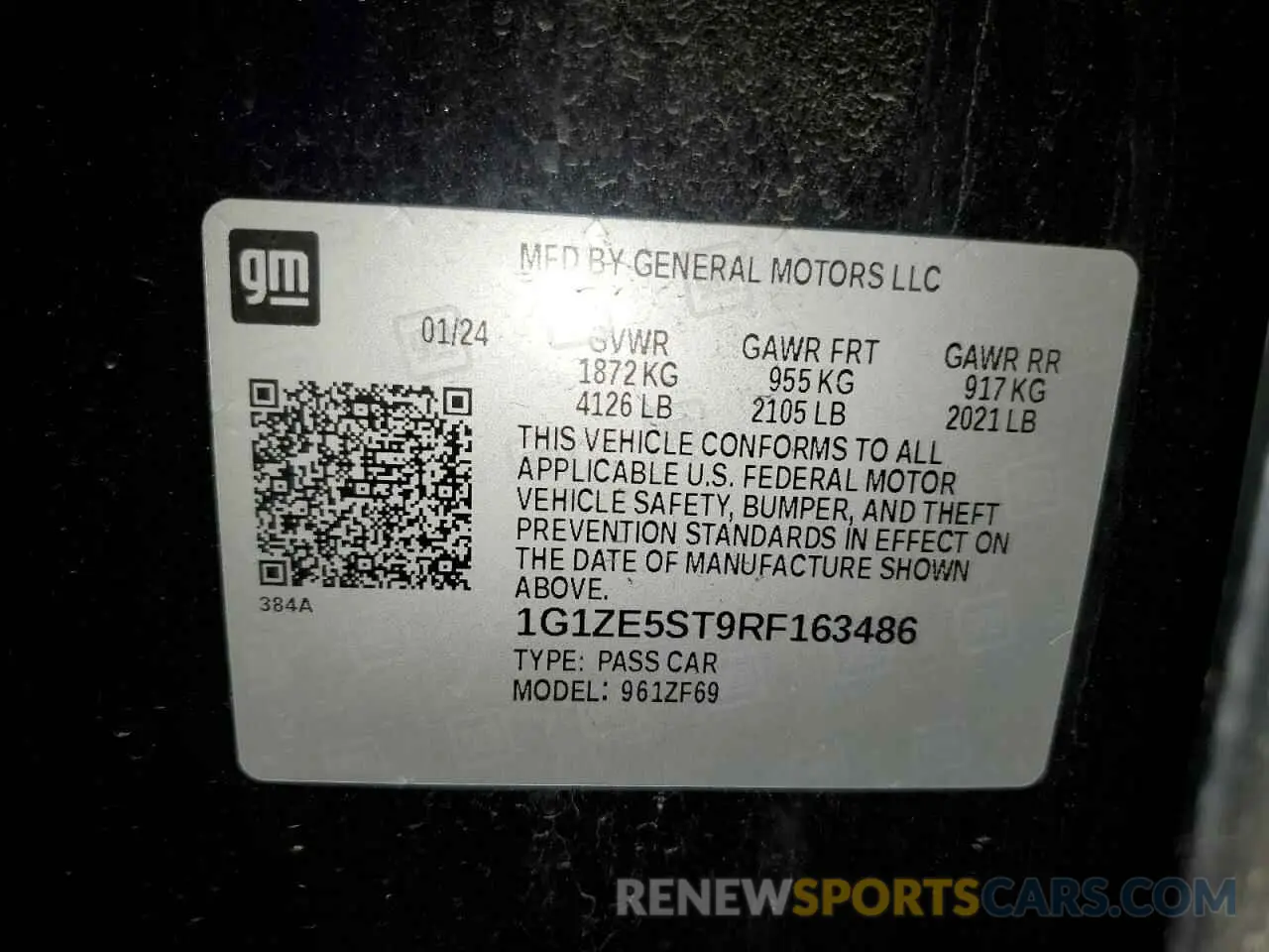12 Photograph of a damaged car 1G1ZE5ST9RF163486 CHEVROLET MALIBU 2024