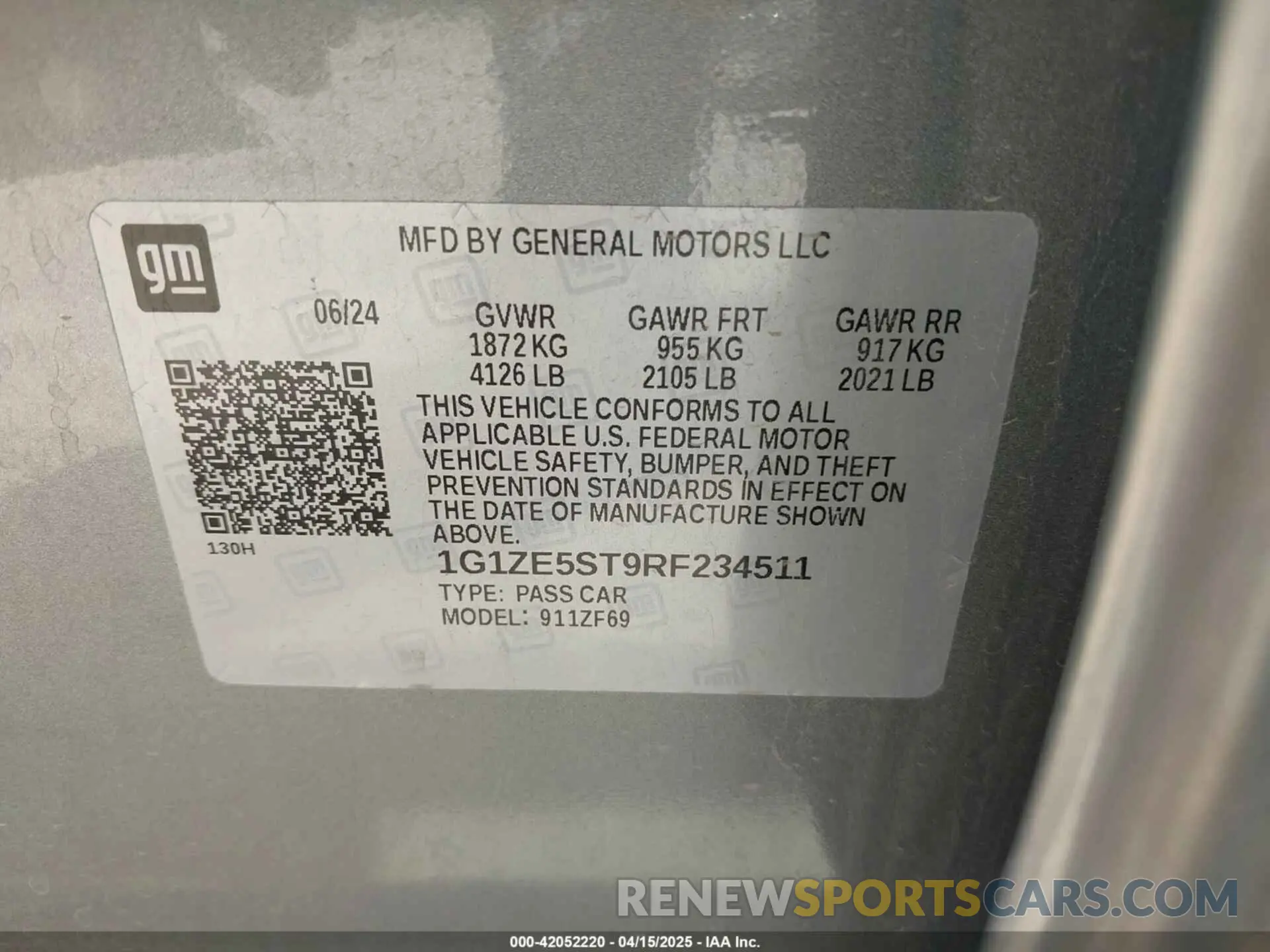 9 Photograph of a damaged car 1G1ZE5ST9RF234511 CHEVROLET MALIBU 2024