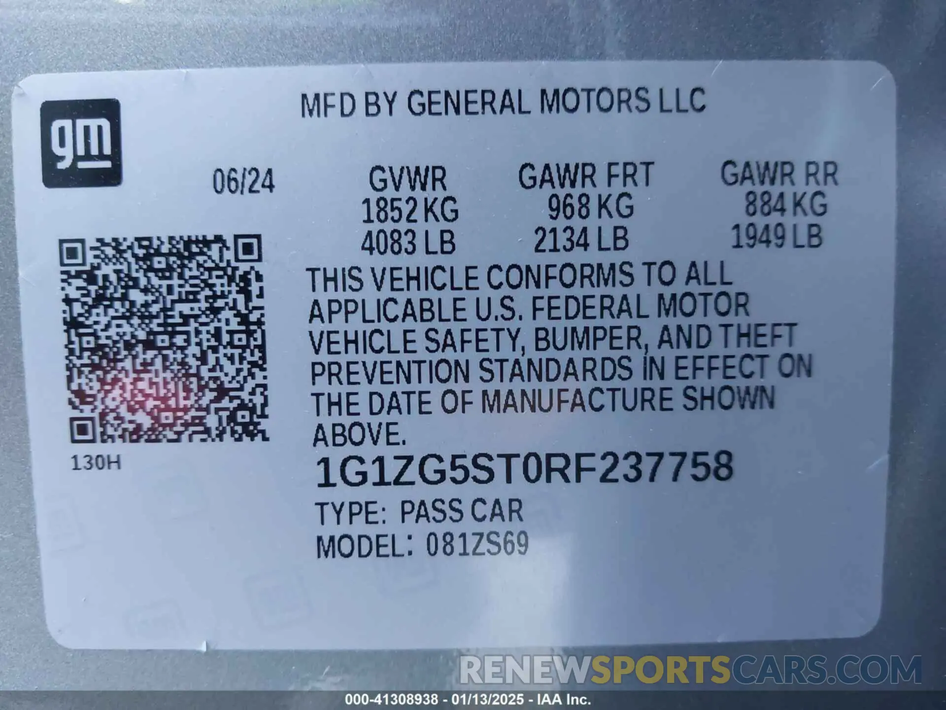 9 Photograph of a damaged car 1G1ZG5ST0RF237758 CHEVROLET MALIBU 2024