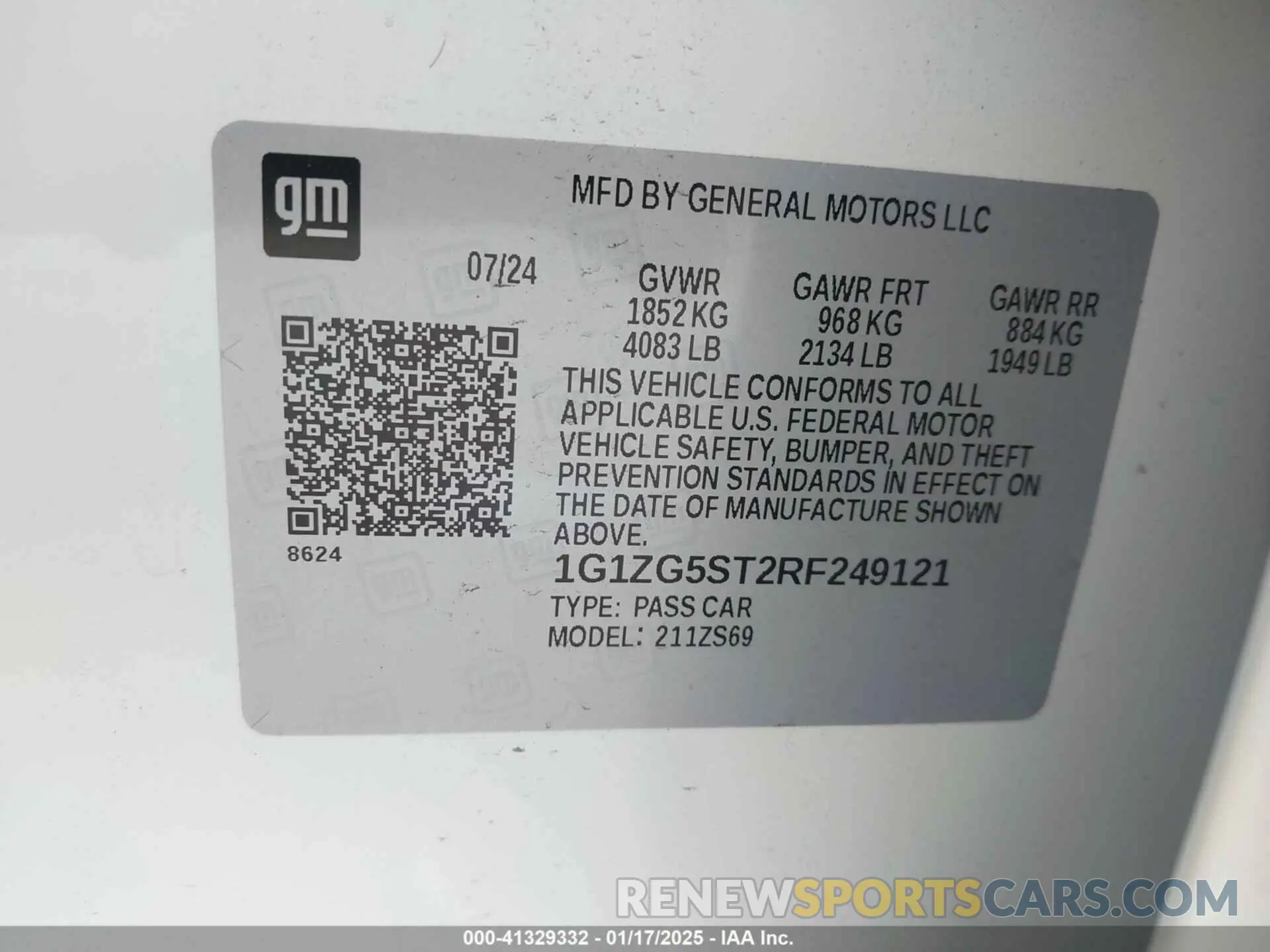 9 Photograph of a damaged car 1G1ZG5ST2RF249121 CHEVROLET MALIBU 2024