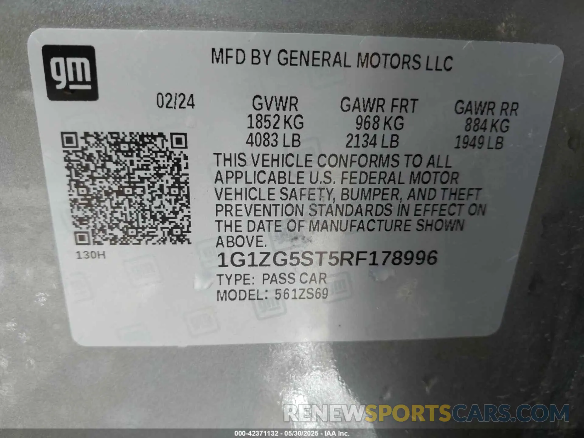 9 Photograph of a damaged car 1G1ZG5ST5RF178996 CHEVROLET MALIBU 2024
