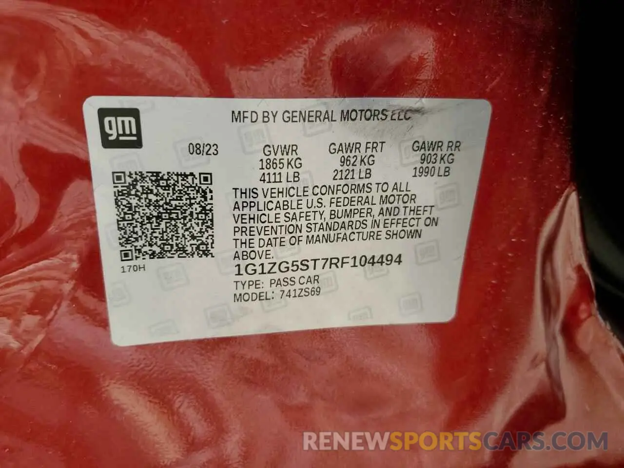 13 Photograph of a damaged car 1G1ZG5ST7RF104494 CHEVROLET MALIBU 2024