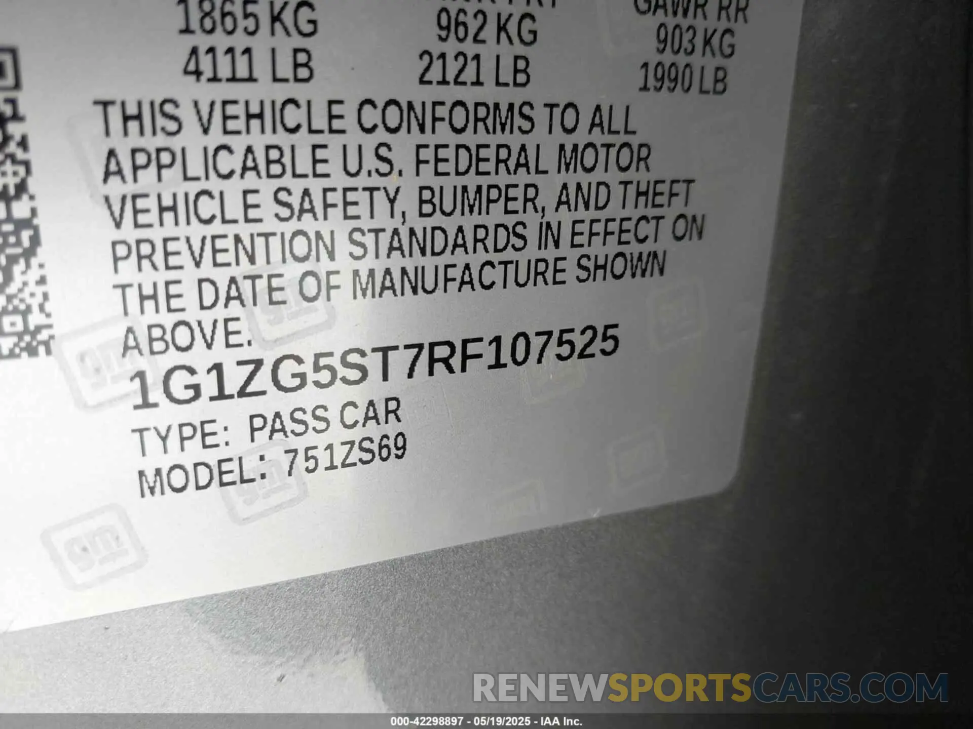 9 Photograph of a damaged car 1G1ZG5ST7RF107525 CHEVROLET MALIBU 2024