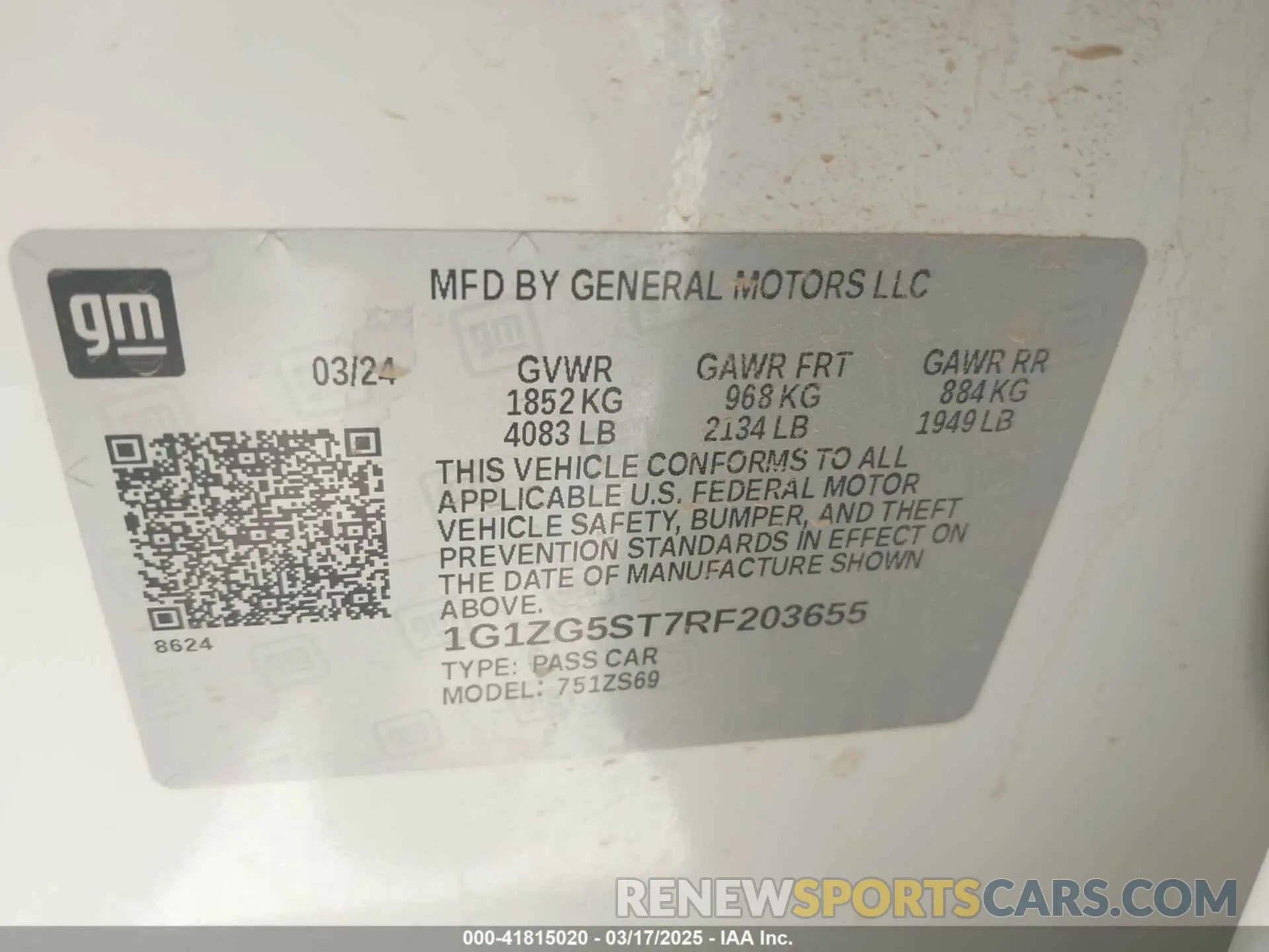 9 Photograph of a damaged car 1G1ZG5ST7RF203655 CHEVROLET MALIBU 2024