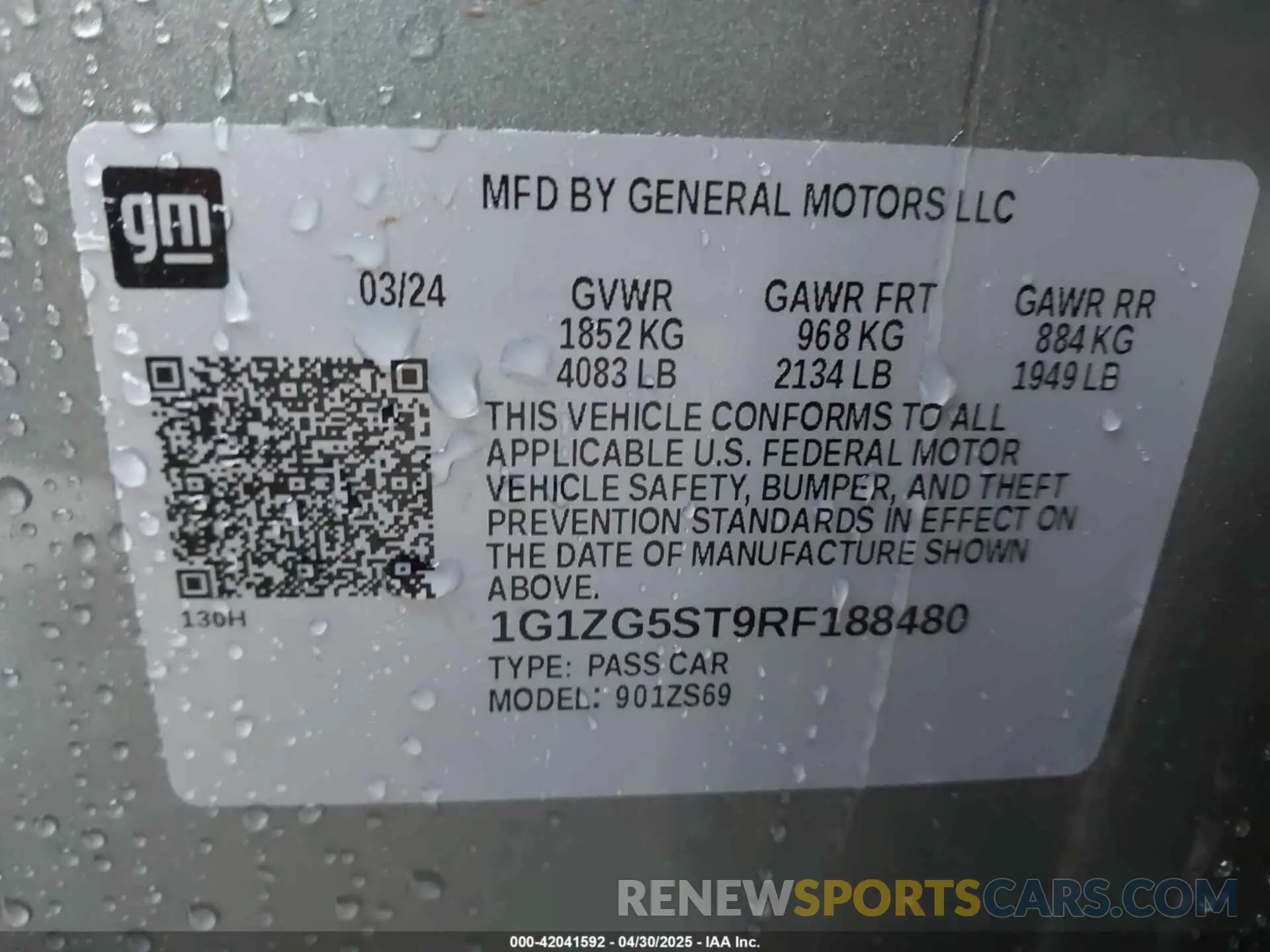 9 Photograph of a damaged car 1G1ZG5ST9RF188480 CHEVROLET MALIBU 2024