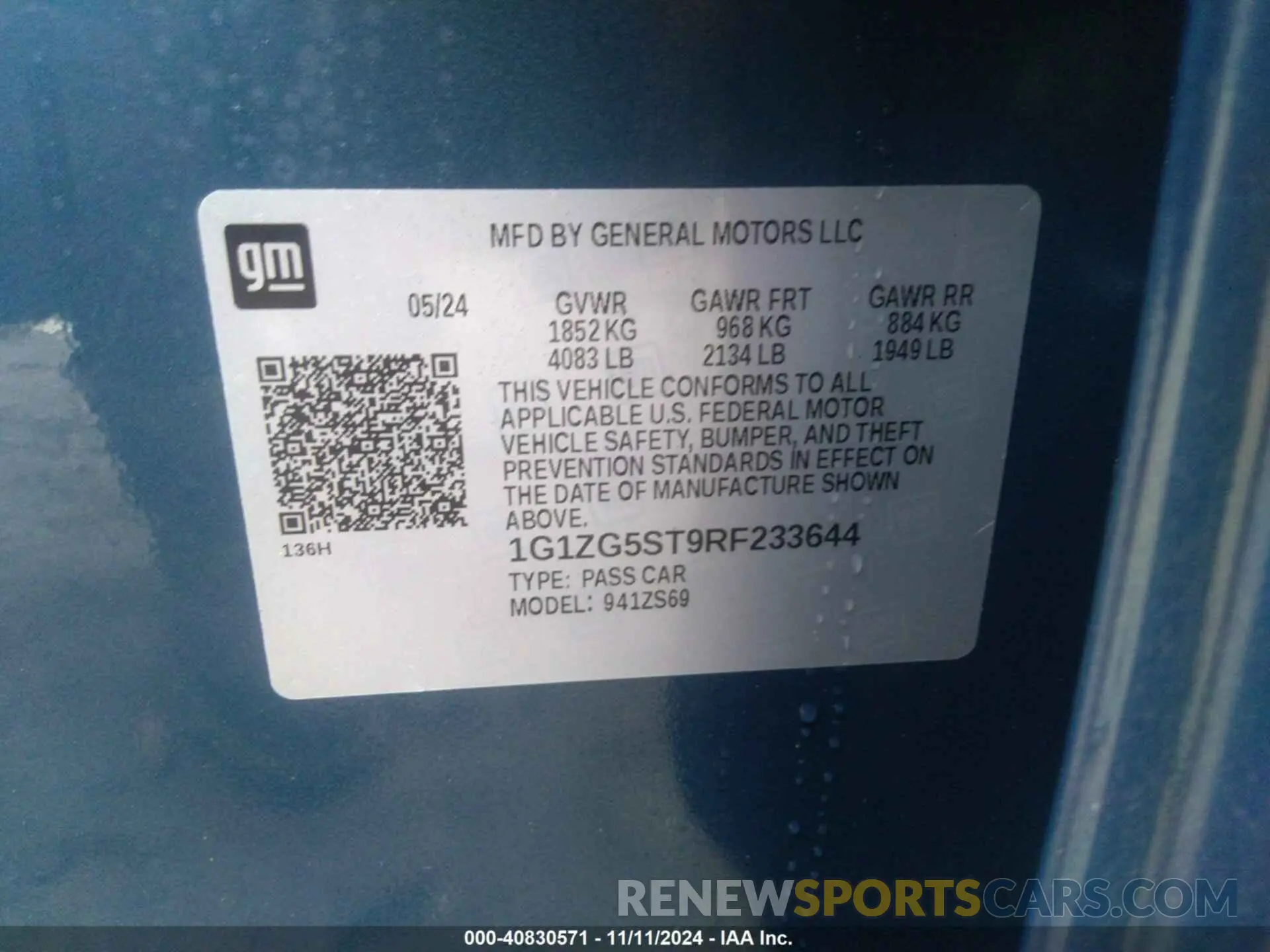 9 Photograph of a damaged car 1G1ZG5ST9RF233644 CHEVROLET MALIBU 2024