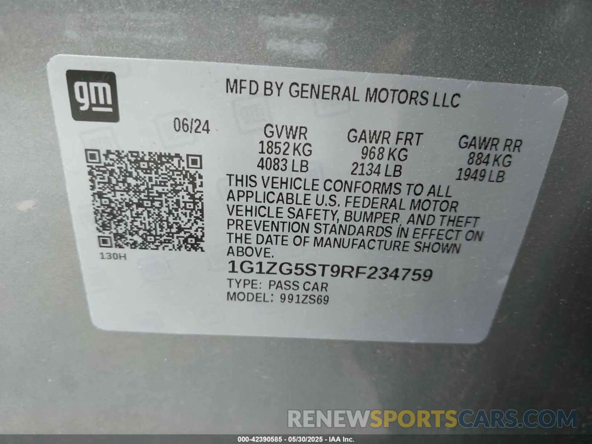 9 Photograph of a damaged car 1G1ZG5ST9RF234759 CHEVROLET MALIBU 2024