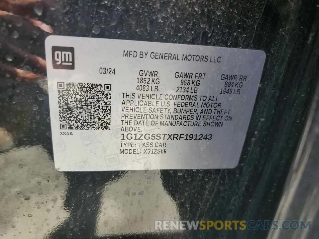 13 Photograph of a damaged car 1G1ZG5STXRF191243 CHEVROLET MALIBU 2024