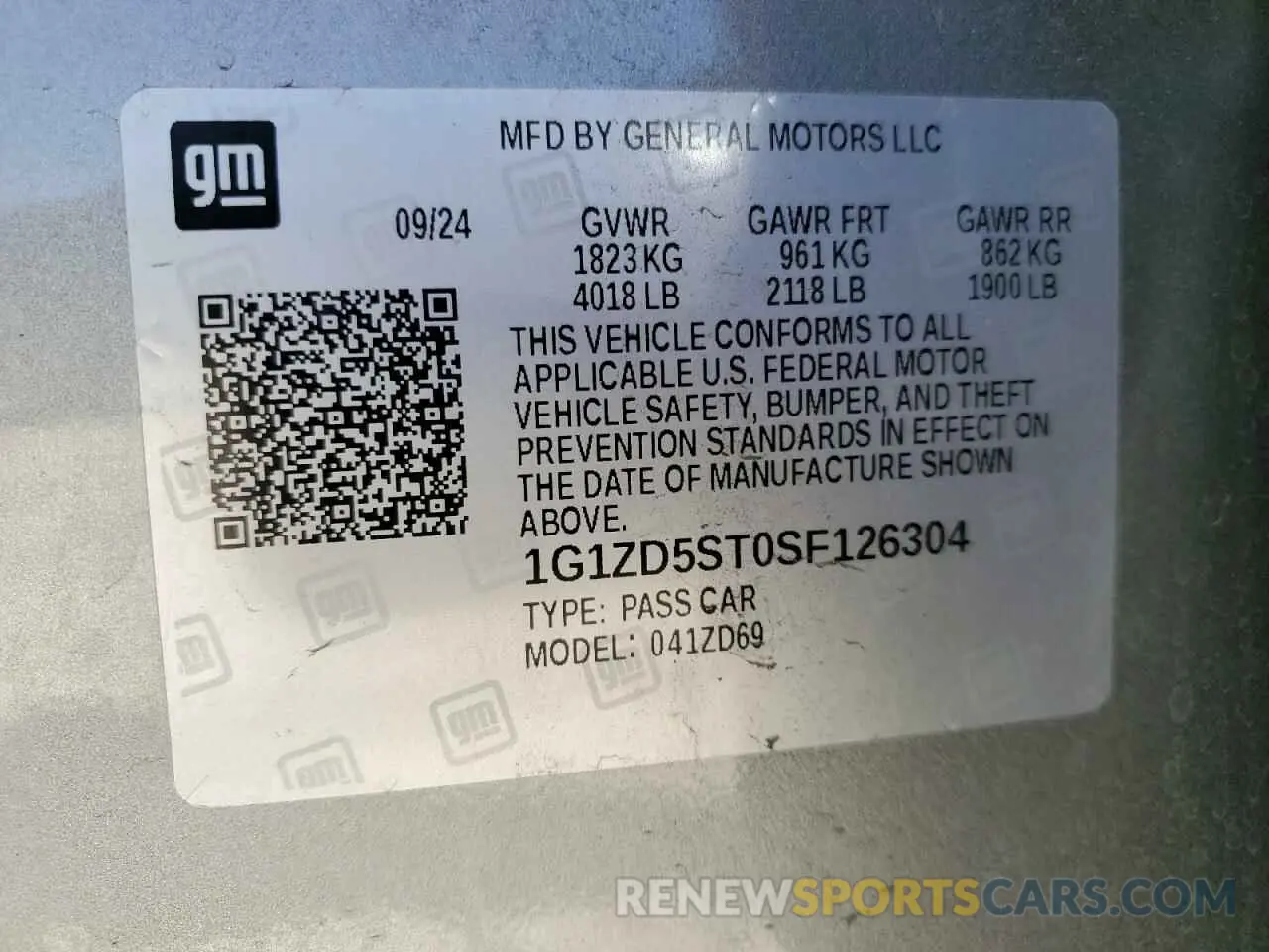 12 Photograph of a damaged car 1G1ZD5ST0SF126304 CHEVROLET MALIBU 2025
