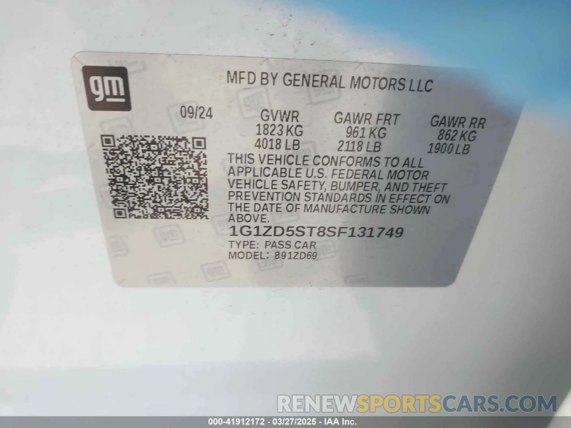9 Photograph of a damaged car 1G1ZD5ST8SF131749 CHEVROLET MALIBU 2025