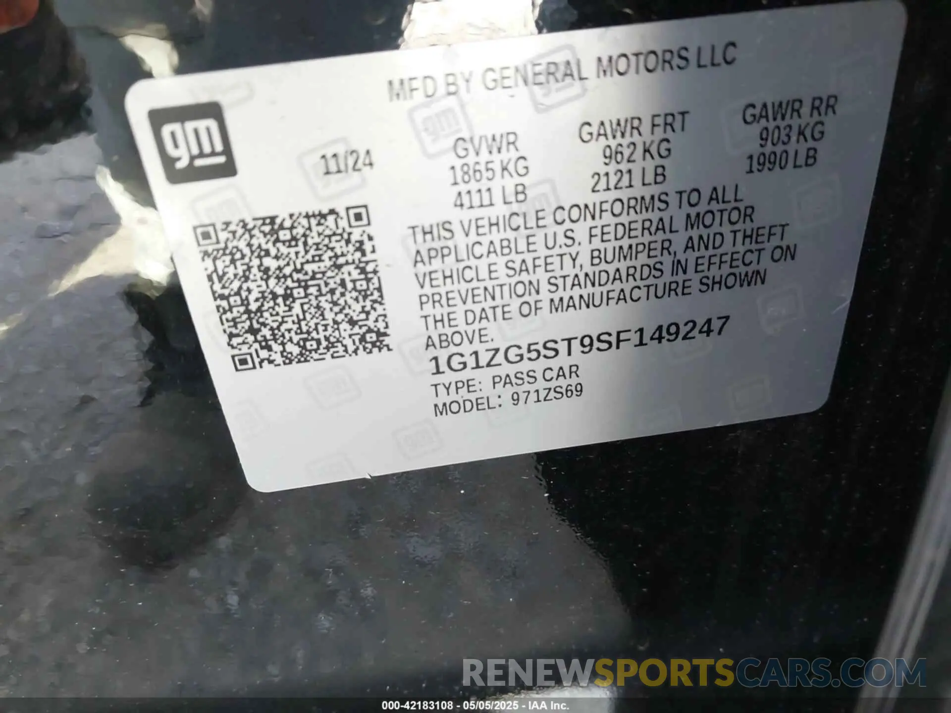 9 Photograph of a damaged car 1G1ZG5ST9SF149247 CHEVROLET MALIBU 2025